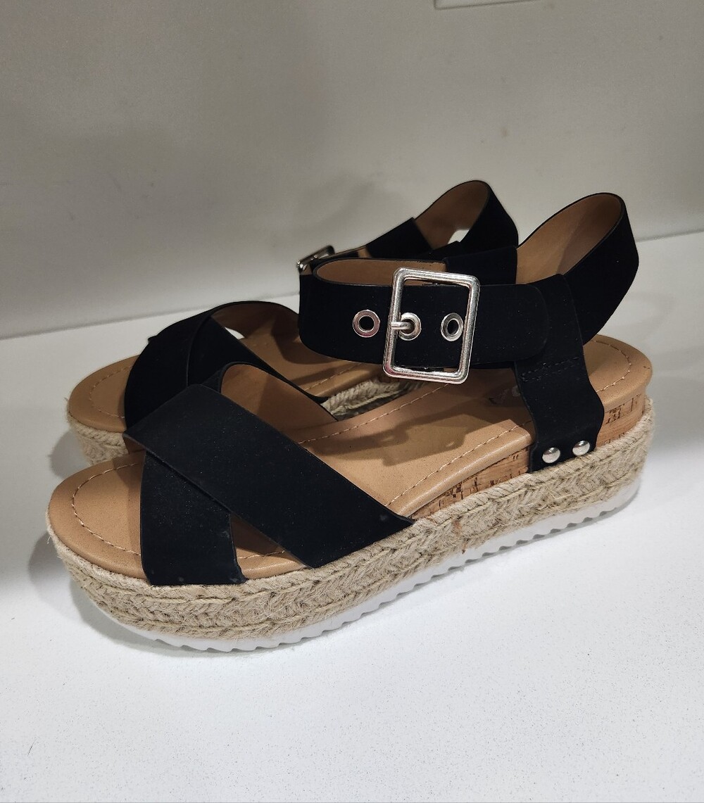 Soda Platform Espadrille Sandals with Buckle